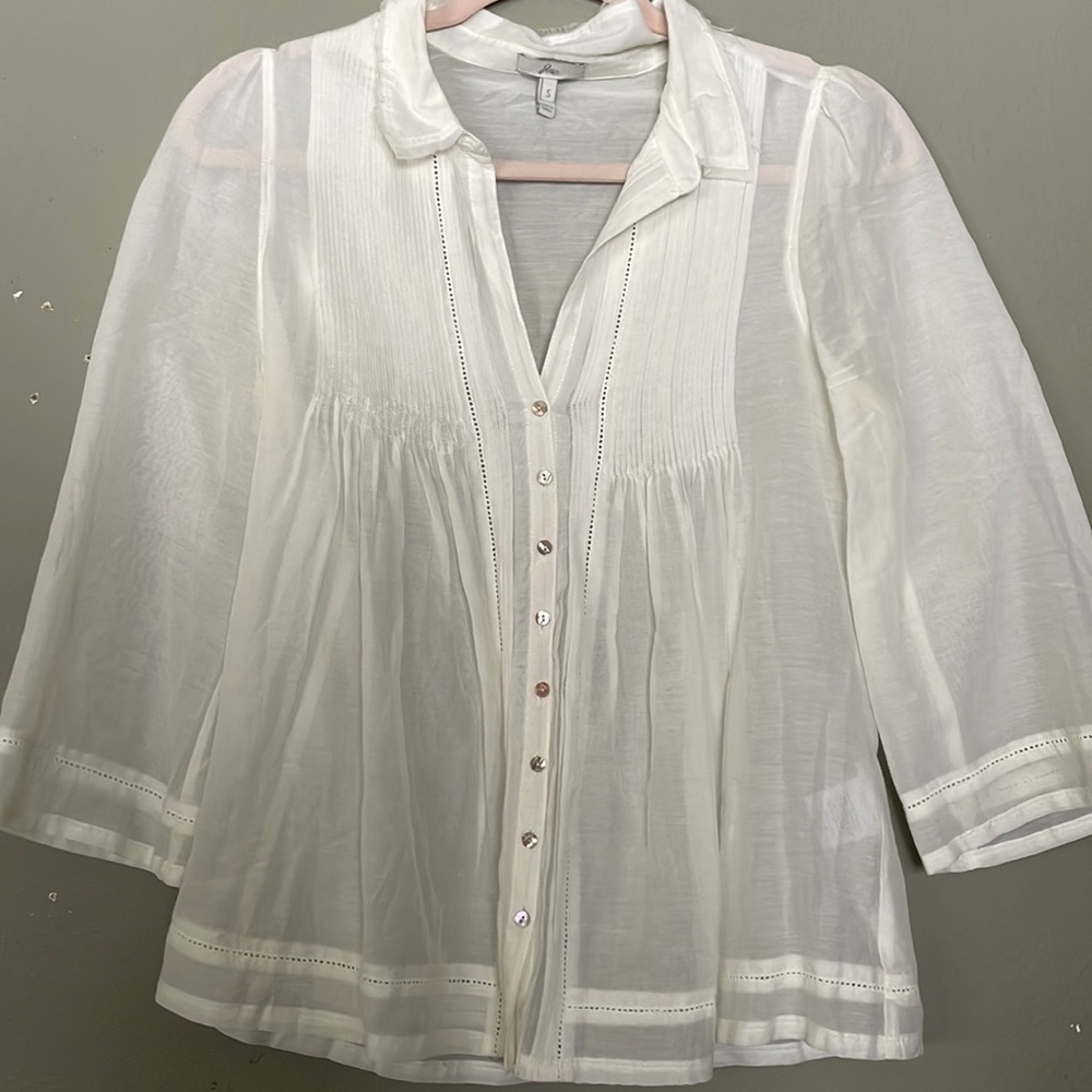 Joie sheer quarter sleeve button up blouse
